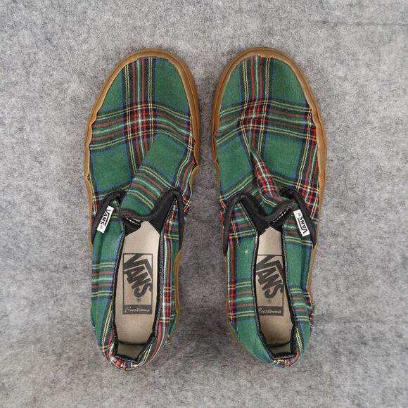Vans Shoes Womens 7.5 Classic Slip On Plaid Canvas Casual Skate Green Red Flat - Picture 7 of 12